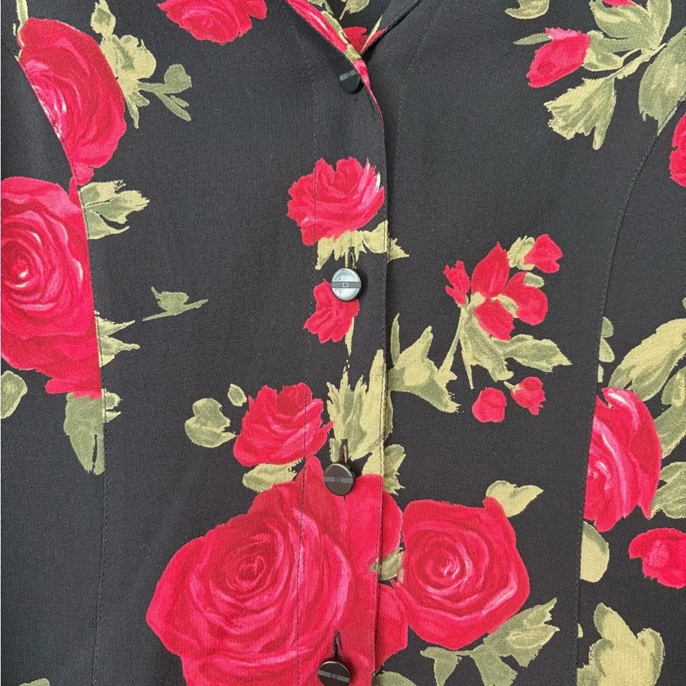 Vintage Escada black and red rose print silk blouse - Picture 3 of 8